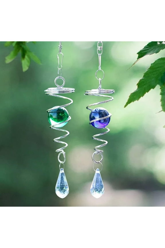 2Pc Rotating Spiral Tail Wind Chime Crystal Pendant Rotating Pendulum Garden