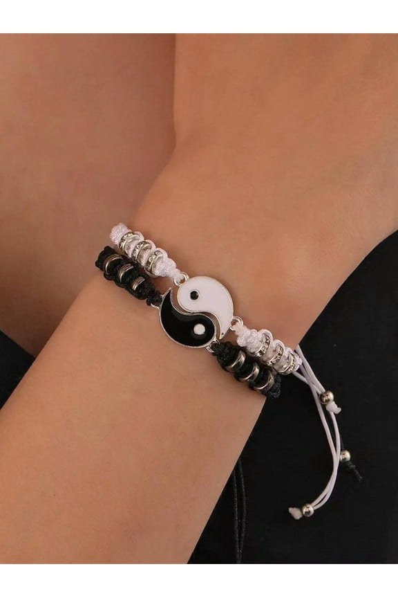 2Pc Yin Yang Dragon Bracelet Braided Bracelets Black And White Bracelet-Default