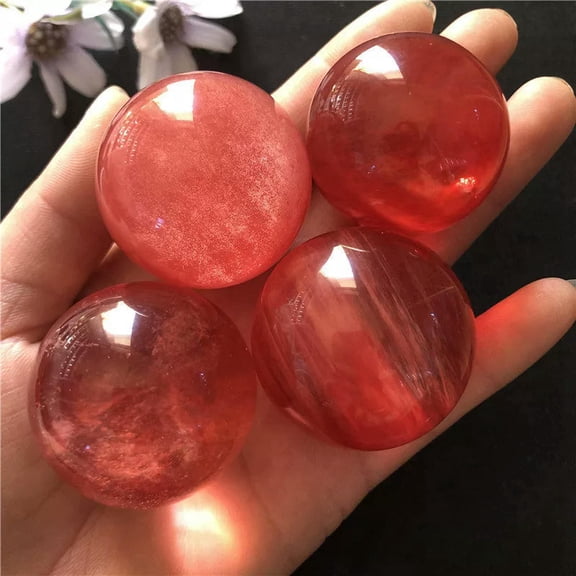 EOEMY 2Pcs 60mm Natural Red Smelting Stone Ball Quartz Crystal Healing Sphere + Base