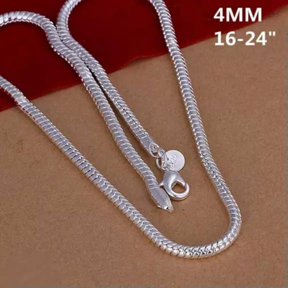 EOEMY 2Pcs 925Sterling Solid Silver Men Jewelry 4mm Snake Chain 16- 24 Inch Necklace-16 In