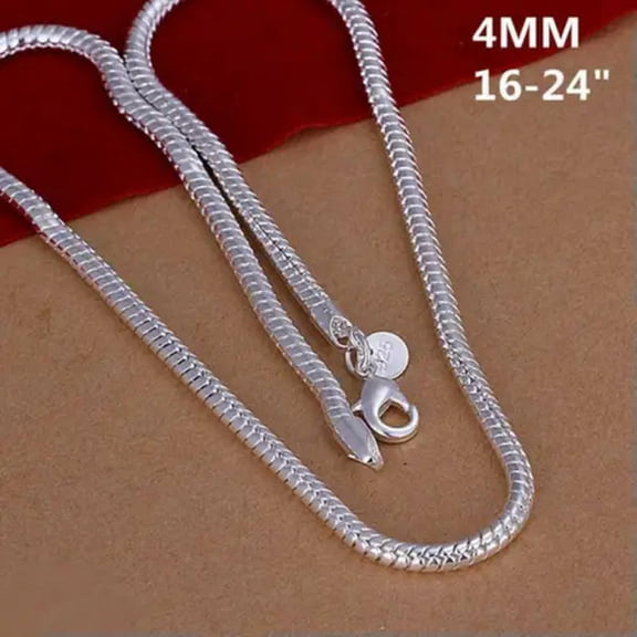EOEMY 2Pcs 925Sterling Solid Silver Men Jewelry 4mm Snake Chain 16- 24 Inch Necklace-22 In