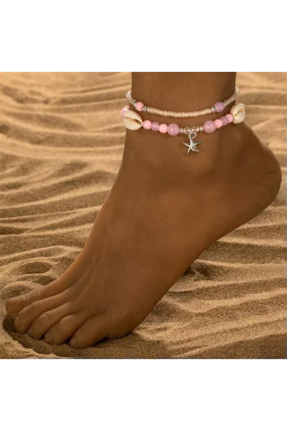 2Pcs Boho Shell Starfish Bead Summer Beach Anklet Bracelet Foot Chain Unisex New-#2