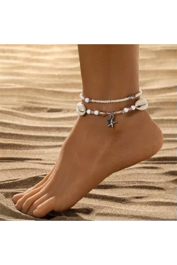 2Pcs Boho Shell Starfish Bead Summer Beach Anklet Bracelet Foot Chain Unisex New-#4