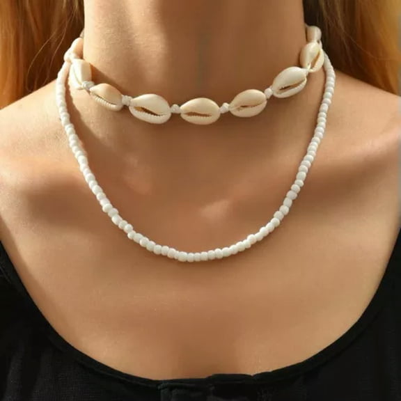 EOEMY 2Pcs Boho Summer Beach Shell Bead Necklace Choker Fashion Jewellery Women-#6