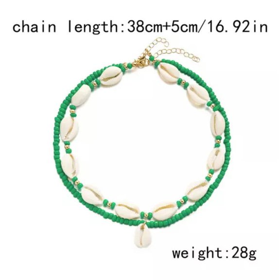 EOEMY 2Pcs Boho Summer Beach Shell Bead Necklace Choker Fashion Jewelry Women Party-#4