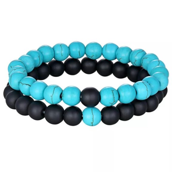 EOEMY 2Pcs Classic Turquoise Frosted Stone Beaded Healing Bracelet Boyfriend