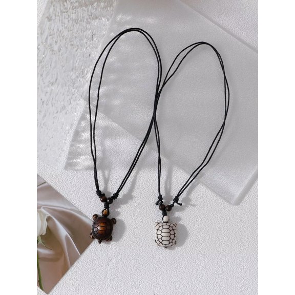 EOEMY 2Pcs Couple Turtle Charm Necklace For Couples Friendship Necklace Creative-Default