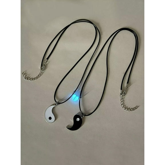 EOEMY 2Pcs Couple Yin Yang Pattern Glow In The Dark Love Magnetic Pu Chain Charm-Default