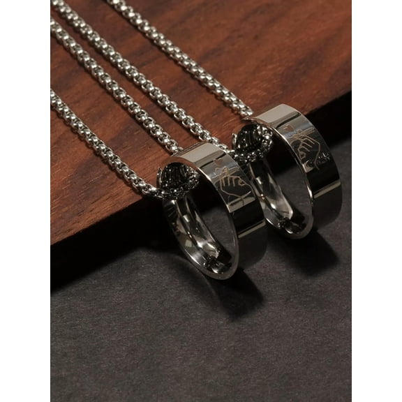 EOEMY 2Pcs Gesture Pattern Ring Charm Necklace For Couples Friendship Necklace-Default