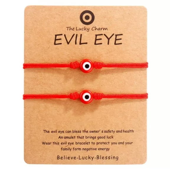 EOEMY 2Pcs Lucky Blue Evil Eye Bracelet Red Black String Bracelet Handmade Couple Gift-2Pcs Red Rope+Red Eyes