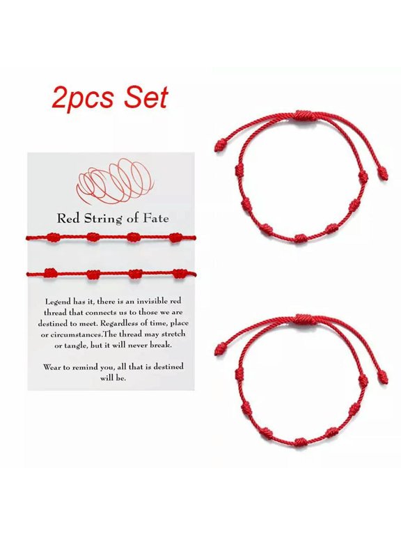 2Pcs Lucky Red String Bracelet Kabbalah Amulet 7 Knots Protection Rope Unisex