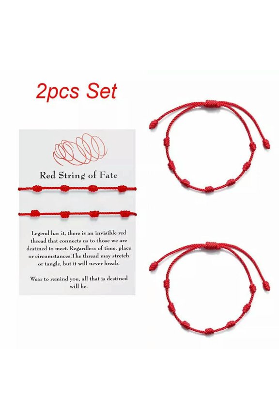 2Pcs Lucky Red String Bracelet Kabbalah Amulet 7 Knots Protection Rope Unisex