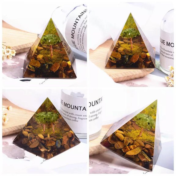EOEMY 2Pcs Natural Crystal Orgonite Pyramid Tiger'S Eye Quartz Olivine Tree Rock Tower