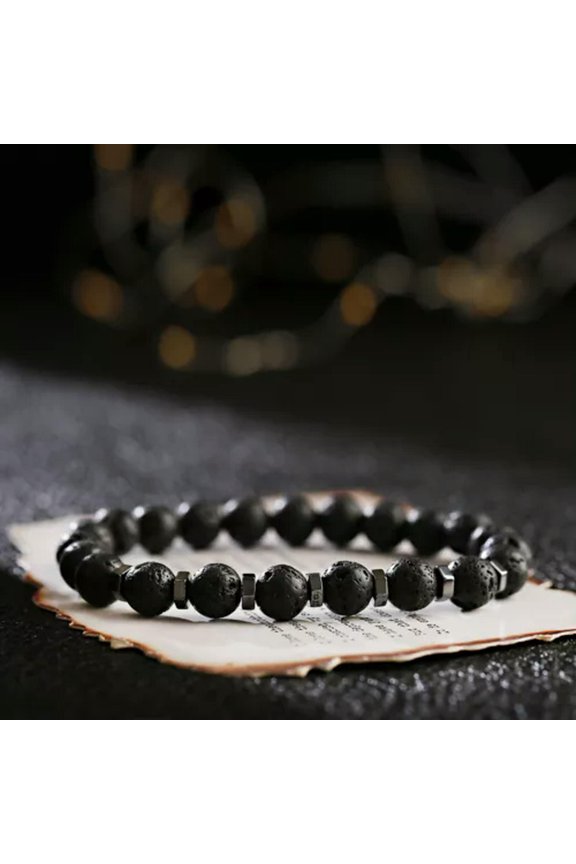 2Pcs Natural Stone Bracelet Men Matte Agate Hematite Lava Volcanic Beads Jewelry-Lava-1