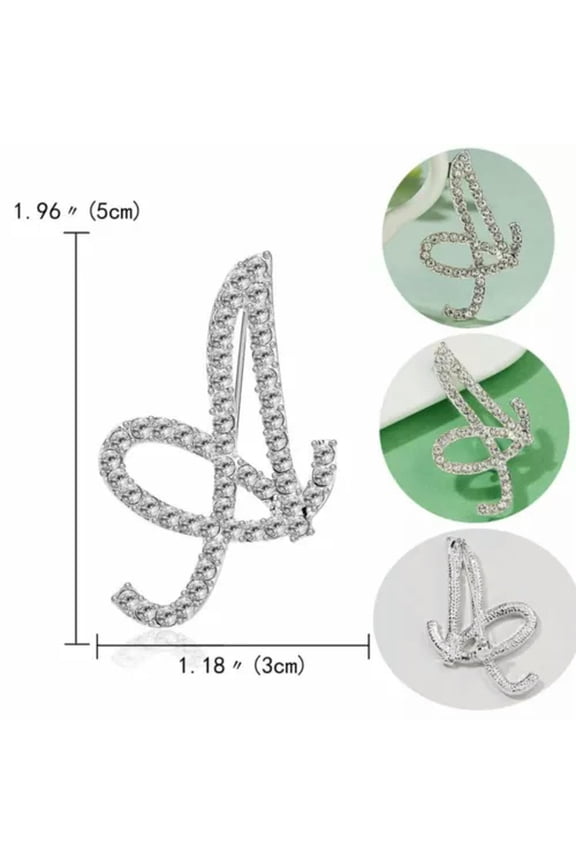 2Pcs/Set Crystal Letters A-Z Rhinestone Brooch Pins Rings Jewelry Set Women Gift-A-Brooch