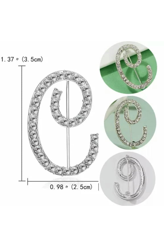 2Pcs/Set Crystal Letters A-Z Rhinestone Brooch Pins Rings Jewelry Set Women Gift-C-Brooch