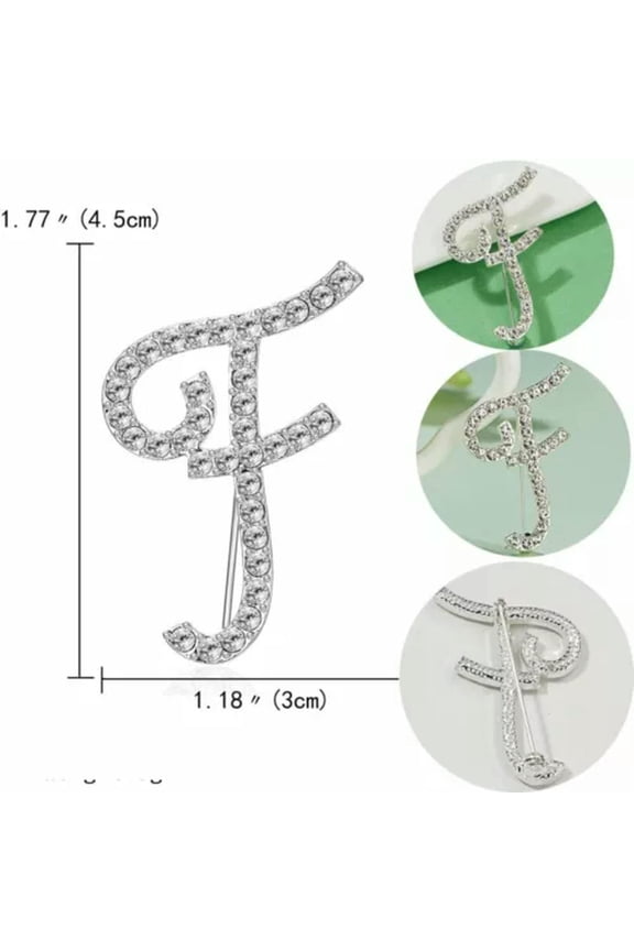 2Pcs/Set Crystal Letters A-Z Rhinestone Brooch Pins Rings Jewelry Set Women Gift-F-Brooch