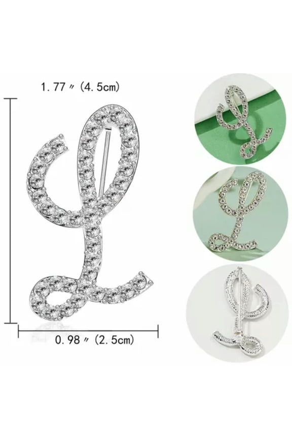 2Pcs/Set Crystal Letters A-Z Rhinestone Brooch Pins Rings Jewelry Set Women Gift-L-Brooch