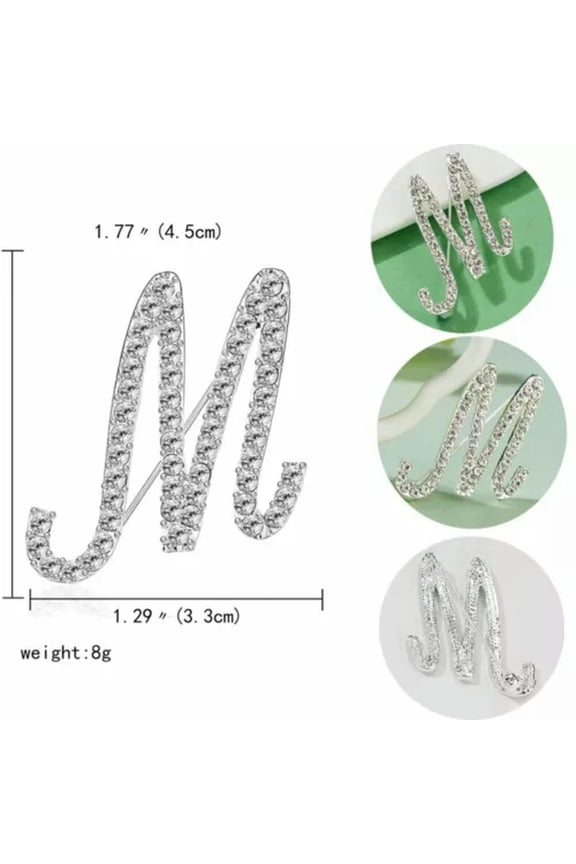 2Pcs/Set Crystal Letters A-Z Rhinestone Brooch Pins Rings Jewelry Set Women Gift-M-Brooch