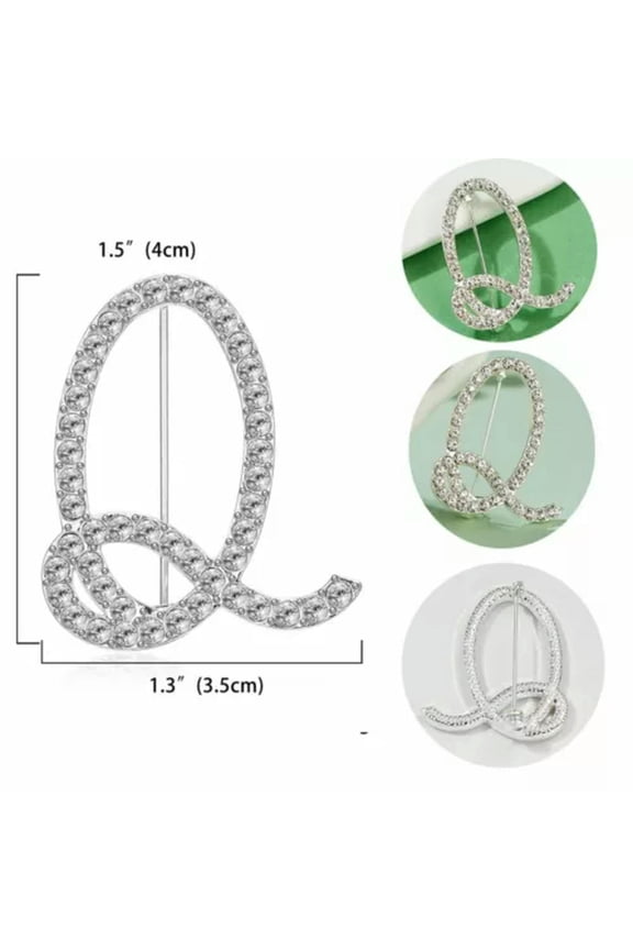 2Pcs/Set Crystal Letters A-Z Rhinestone Brooch Pins Rings Jewelry Set Women Gift-Q-Brooch
