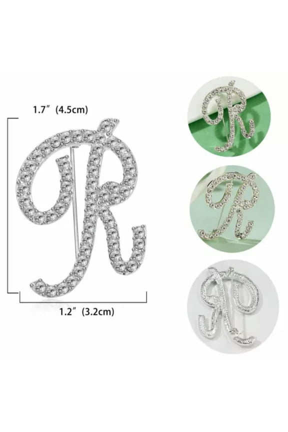 2Pcs/Set Crystal Letters A-Z Rhinestone Brooch Pins Rings Jewelry Set Women Gift-R-Brooch