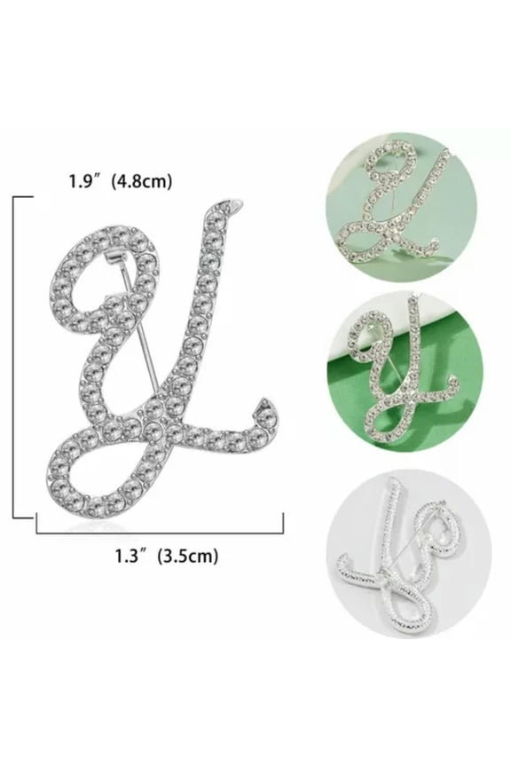 2Pcs/Set Crystal Letters A-Z Rhinestone Brooch Pins Rings Jewelry Set Women Gift-Y-Brooch