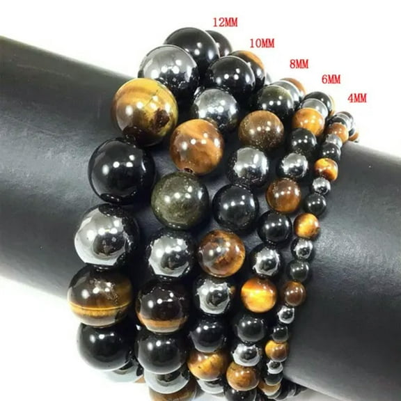 EOEMY 2Pcs/Set Triple Protection Bracelets Tiger'S Eye Black Obsidian Hematite Bangle-8mm-2Pcs