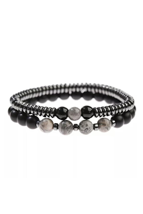 2Pcs/Sets Natural Stone Hematite Weight Lose Bracelets Women Men Jewelry-Grey