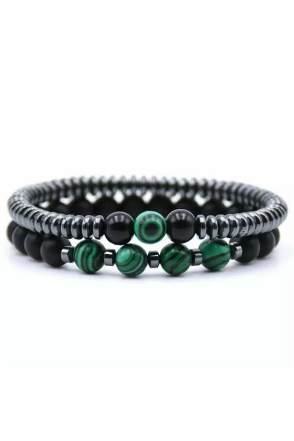 2Pcs/Sets Natural Stone Hematite Weight Lose Bracelets Women Men Jewelry-Malachite