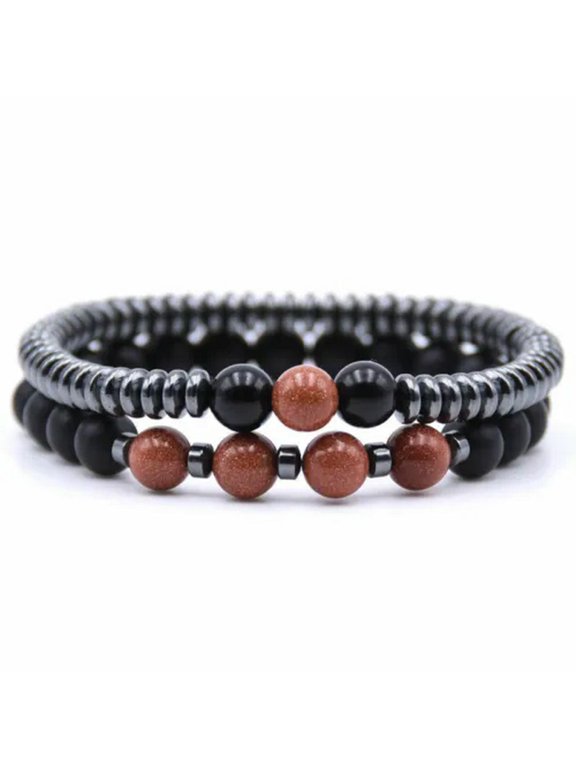 2Pcs/Sets Natural Stone Hematite Weight Lose Bracelets Women Men Jewelry-Red Sand