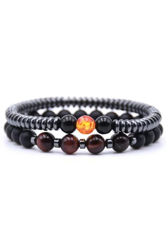 2Pcs/Sets Natural Stone Hematite Weight Lose Bracelets Women Men Jewelry-Red Tiger Eye