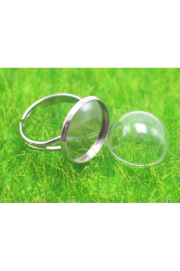 2Pcs Silver Tone Adjustable Ring With Glass Terrarium 1/2 Bottle 10mm-20mm-12mm-2 Pcs
