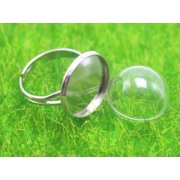 EOEMY 2Pcs Silver Tone Adjustable Ring With Glass Terrarium 1/2 Bottle 10mm-20mm-12mm-2 Pcs