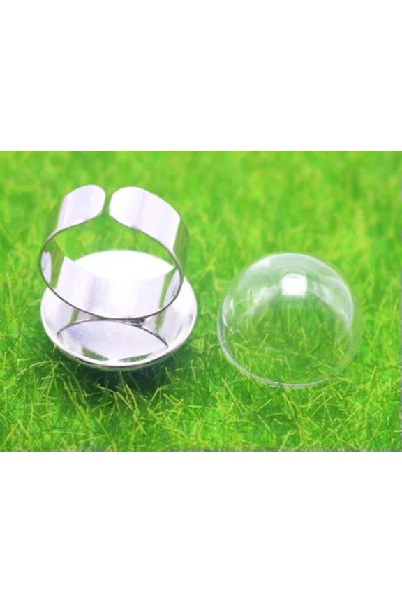 2Pcs Silver Tone Adjustable Ring With Glass Terrarium 1/2 Bottle 10mm-20mm-16mm-2 Pcs