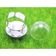 EOEMY 2Pcs Silver Tone Adjustable Ring With Glass Terrarium 1/2 Bottle 10mm-20mm-16mm-2 Pcs