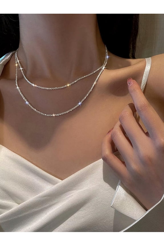 2Pcs Sparkling Chain Necklace Dainty Necklace Elegant Jewelry Creative Necklace-Default