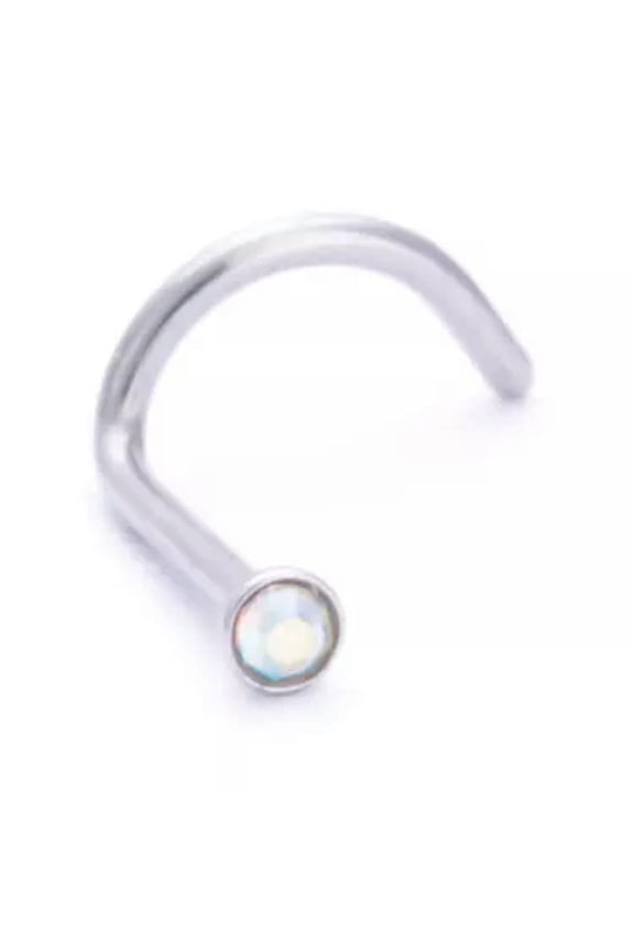 . 2Pcs Surgical Steel Small Gem Crystal Screw Nose Stud Nose Ring Hoop Piercing-Rainbow