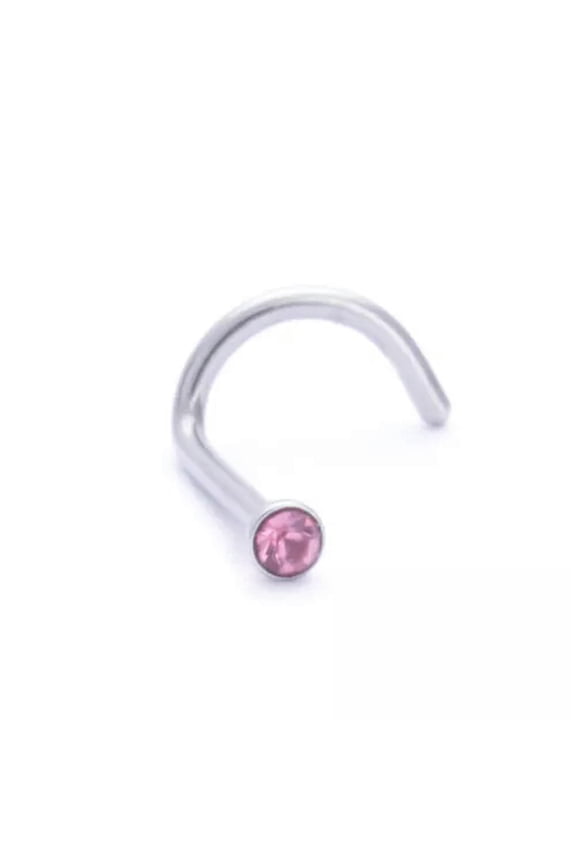 . 2Pcs Surgical Steel Small Gem Crystal Screw Nose Stud Nose Ring Hoop Piercing-Rose