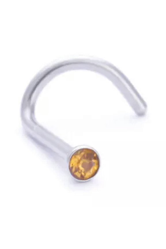 . 2Pcs Surgical Steel Small Gem Crystal Screw Nose Stud Nose Ring Hoop Piercing-Yellow