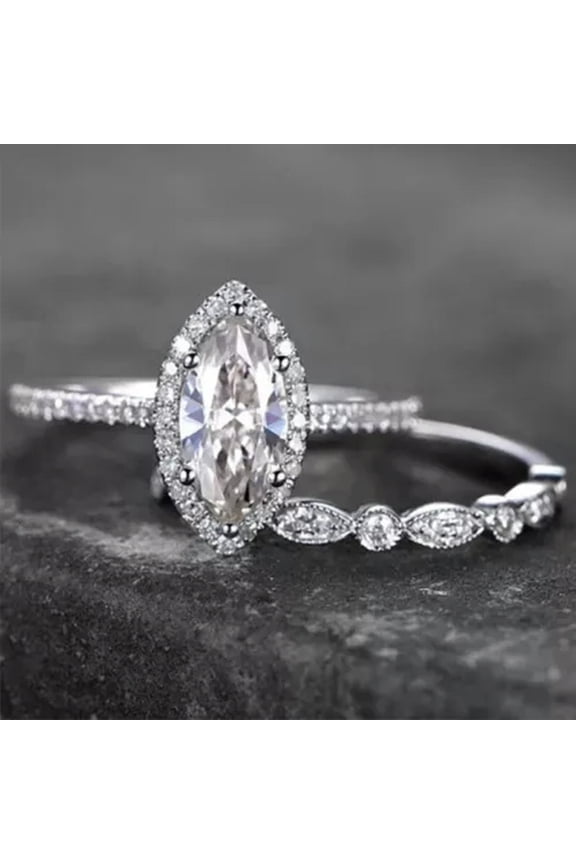 2Pcs Women 925 Silver Plated Rings Gorgeous Cubic Zircon Wedding Jewelry Sz 6-10-7