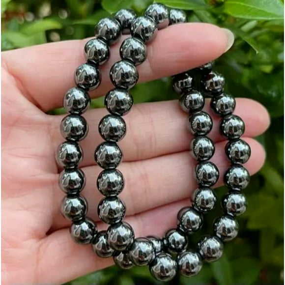 2X Magnetic Hematite 8mm Bead Balance Healing Reiki Protection Stretch Bracelet