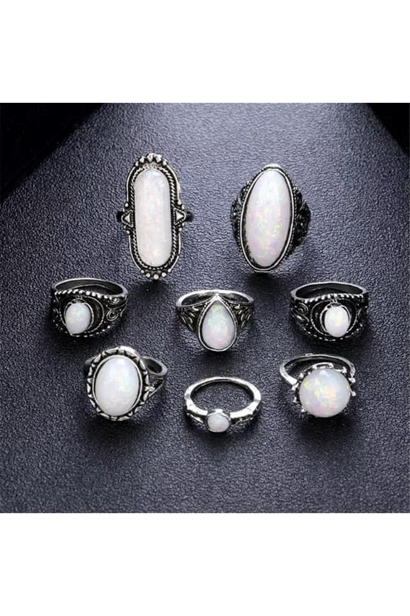 3-16Pcs/Set Bohemian Gemstone Midi Ring Women'S Boho Caved Diamond Knuckle Rings-#35 8Pcs Drop Opal