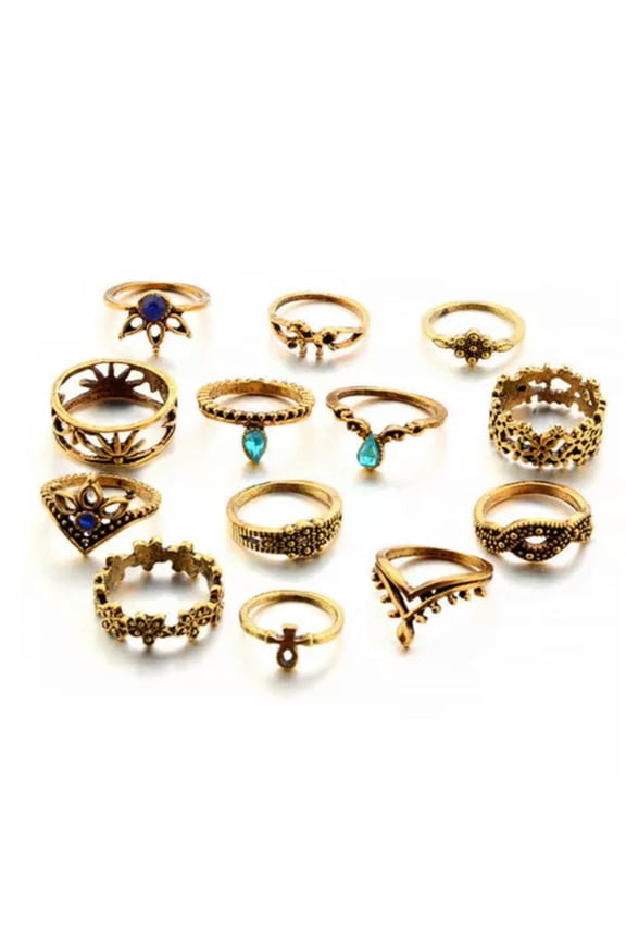 3-16Pcs/Set Bohemian Gemstone Midi Ring Women'S Boho Caved Diamond Knuckle Rings-#8-Gold 13Pcs/Set Horse Boho F...