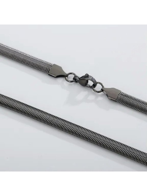 3/4/5/6/8mm New Fashion 316L Stainless Steel Flat Snake Chain Necklace Women Men-Black-6mm-24Inch Or 61Cm