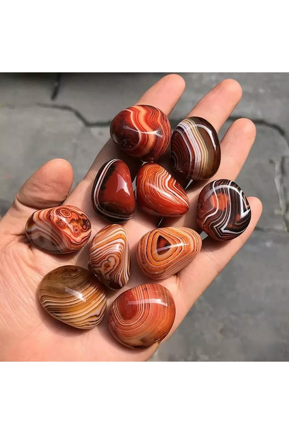 3-4Cm Natural Silk Banded Lace Agate Palm Stone Crystal Sardonyx Carnelian Reiki