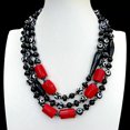 thumbnail image 1 of EOEMY 3 Strands Black Dzi Agate Red Coral Necklace 18", 1 of 6