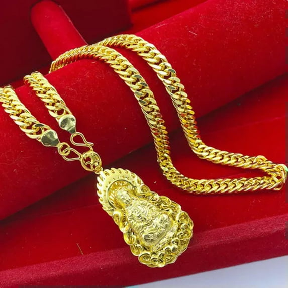 EOEMY 3 Types Men'S 24K Yellow Gold Plated Dragon Guanyin Pendant Chains Necklace 24"-Guan Yin Pendant Necklace