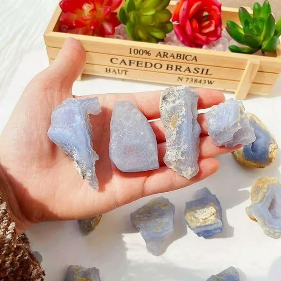 EOEMY 30-50G Natural Blue Lace Agate Druzy Geode Quartz Crystal Specimens Gemstone 10X