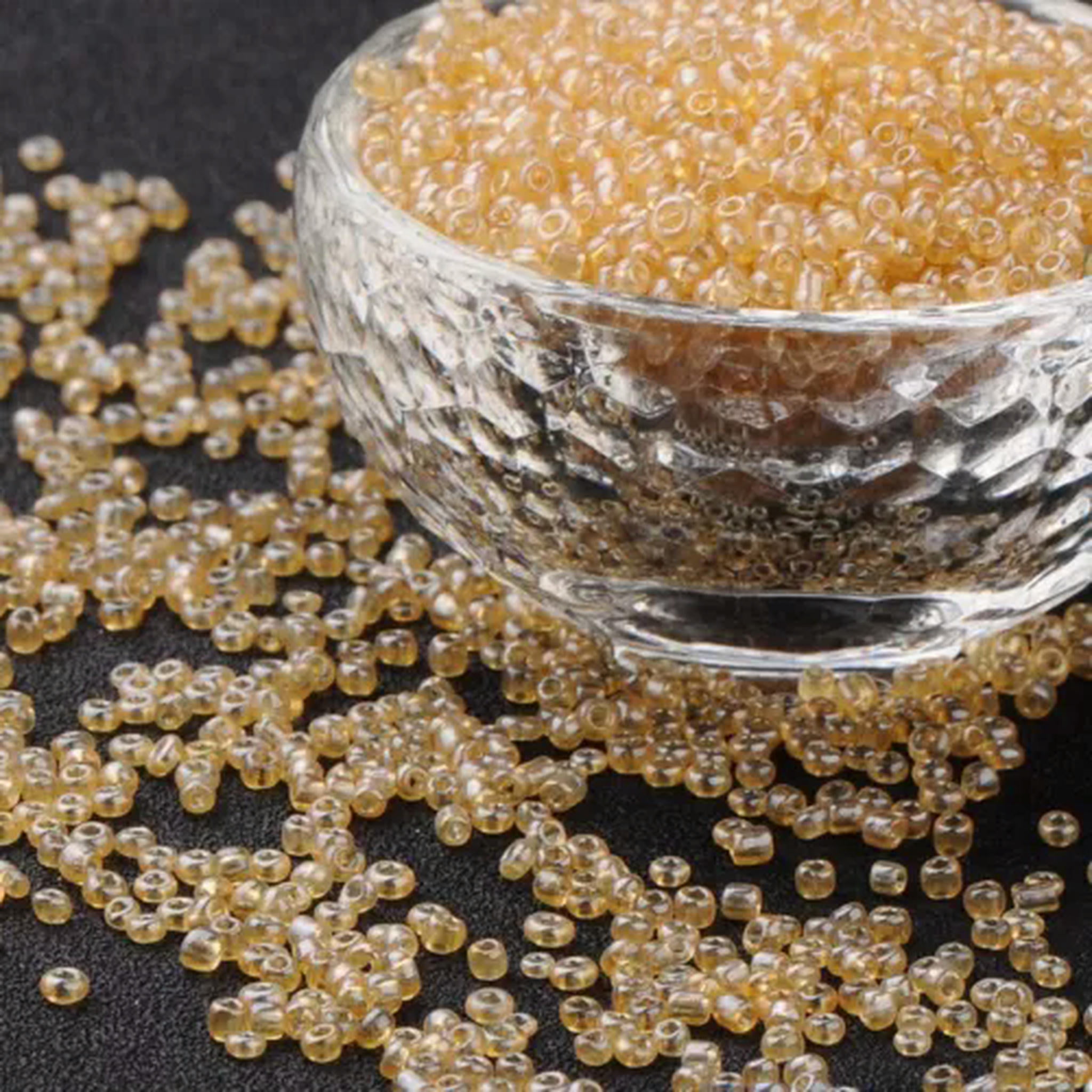 EOEMY 30000Pc/Pound Transparent Colours Lustered Glass Tiny Beads Round Loose Bead 2mm-Palegoldenrod