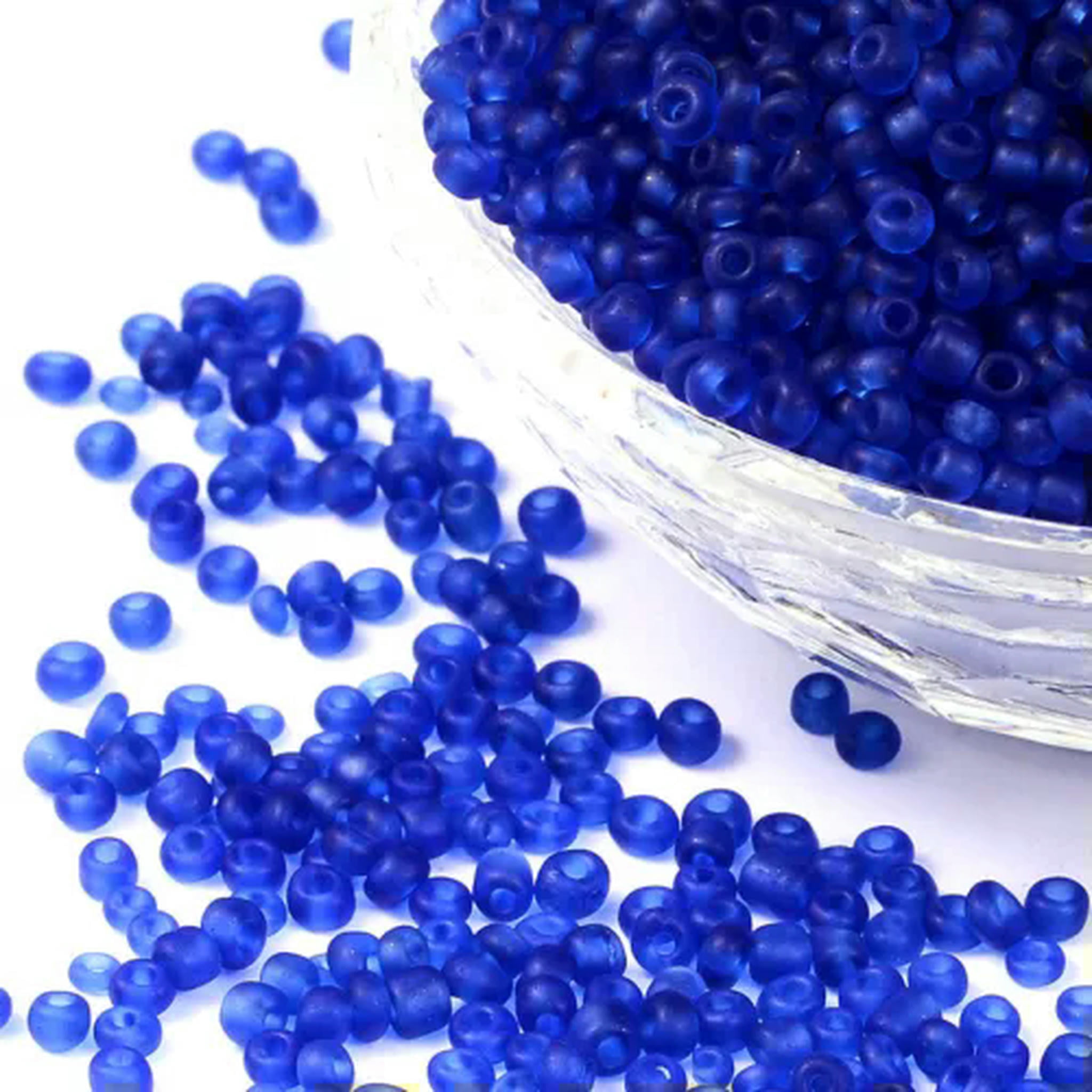 EOEMY 30000Pcs Frosted Round Glass Tiny Beads Loose Spacer Beads Diy Jewelry Craft 2mm-Blue